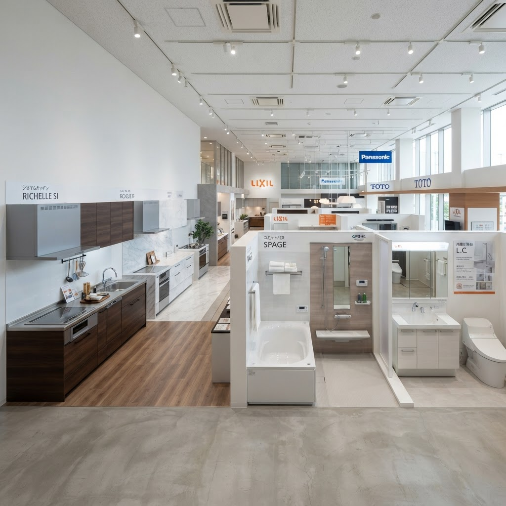 取扱製品が並ぶ住宅設備のショールーム